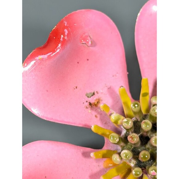 Vintage Pink Metallic Flower Brooch Pin 3D Statement Mid Century Modern - Picture 3 of 5